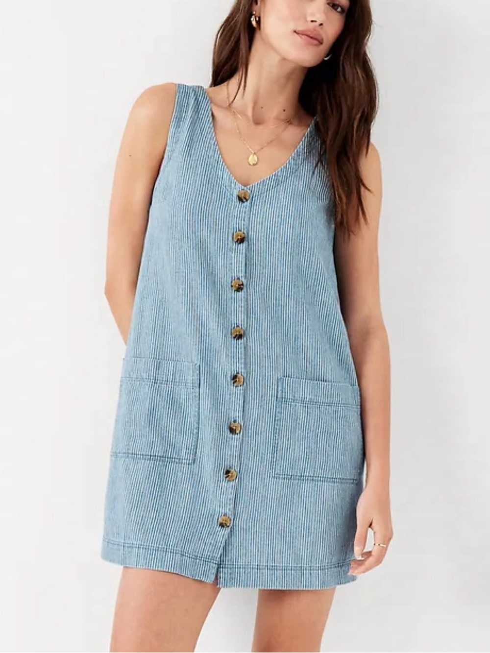 Old Navy Railroad Stripe Sleeveless Button-Front Mini Dress, size 2x